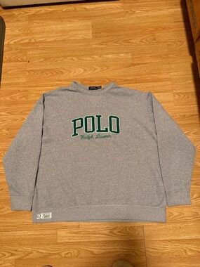 POLO RALPH LAUREN MENS SPORTSMAN CREWNECK PULLOVER GRAY/GREEN 2XB PREPPY .